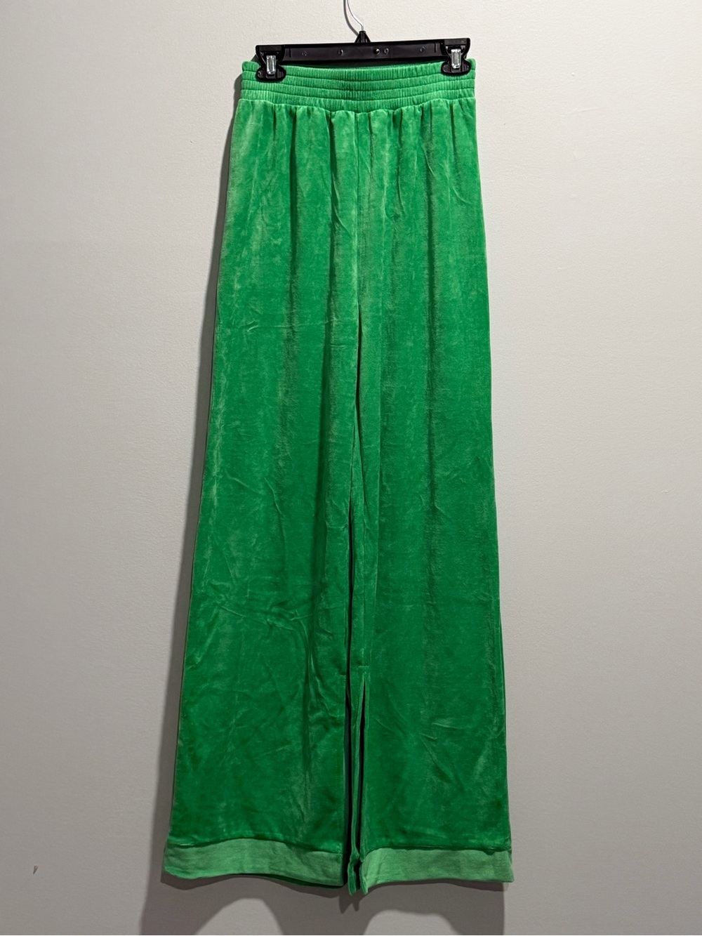 Win Win Bright Green Velour Wide Leg Pants
